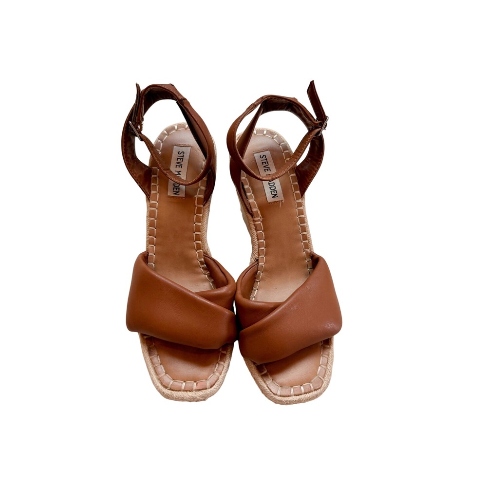 Steve Madden Gavin Cognac Brown Twisted Espadrille Wedge Sandals Womens Size 9